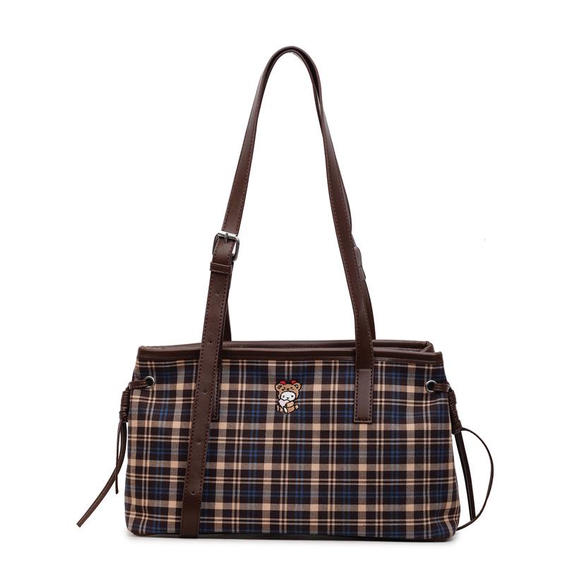 

Women s Large Capacity Grid Tote Bag - 2025 Autumn Fashion Single/Double Shoulder Bag for Work & Outings