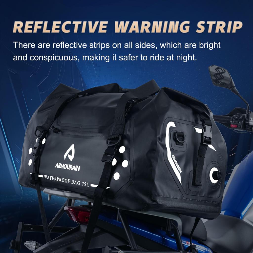 ARMOURAIN Motorcycle Dry 75L Large Waterproof Duffel Bag for and Kayaks Bag, Travel, Boats, Motorcycles, (Black)