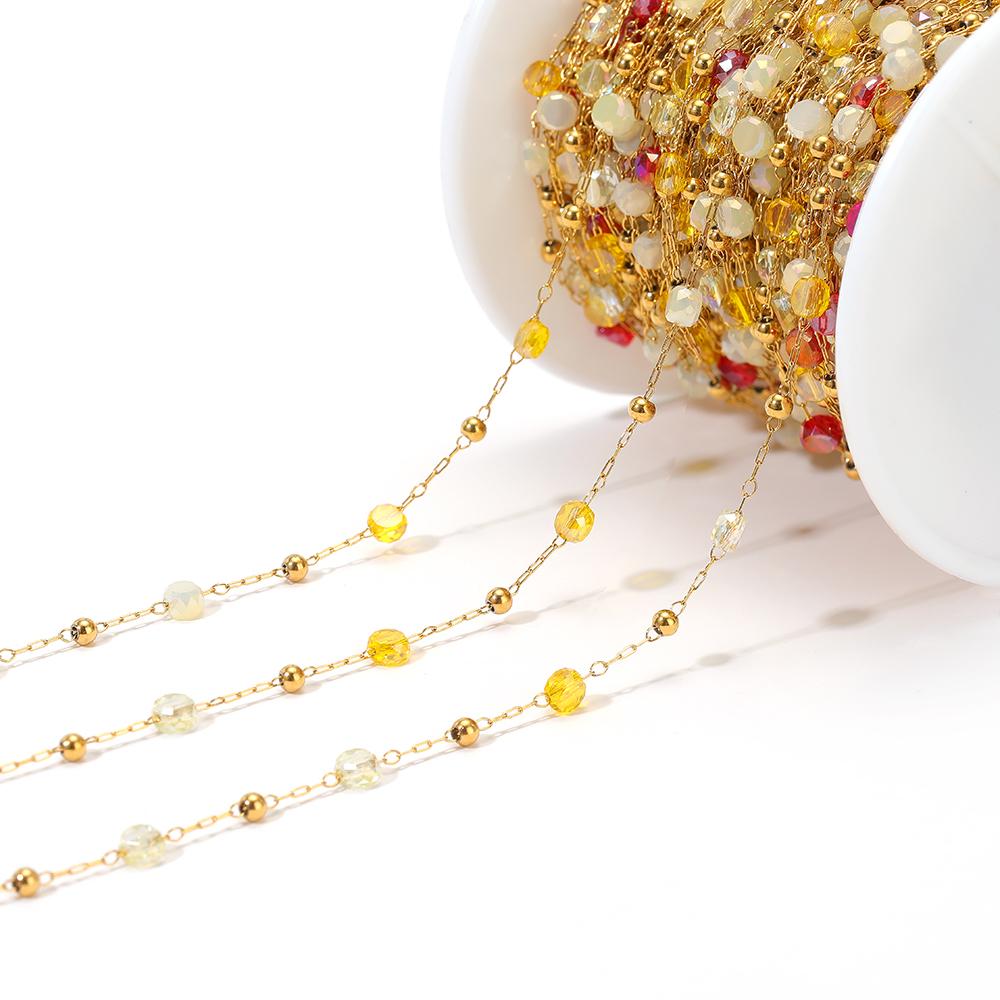 1 Meter Stainless Steel Vacuum Gold Beads Chains with 4mm Crystal Glass for DIY Necklace Findings Craft Bracelets Jewelry Making