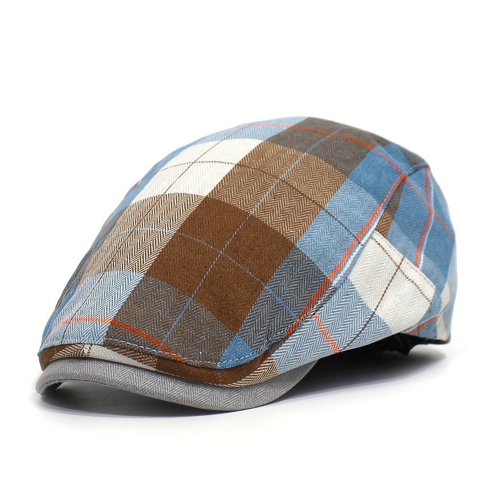 Lehké prodyšné kontrastní kostkované baretové čepice, retro vintage unisex ploché klobouky, britské ležérní pokrývky hlavy