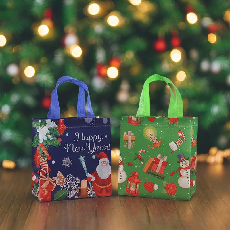 Christmas Gift Bags 4PCS Mixed Styles Non-wove Christmas Gift Packaging Tote Bags Santa Snowman Decoration Party Accessories ZYF