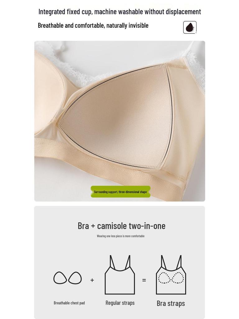 Silky Lace Modal Cotton Blend Camisole Bra Tank with Chest Pads