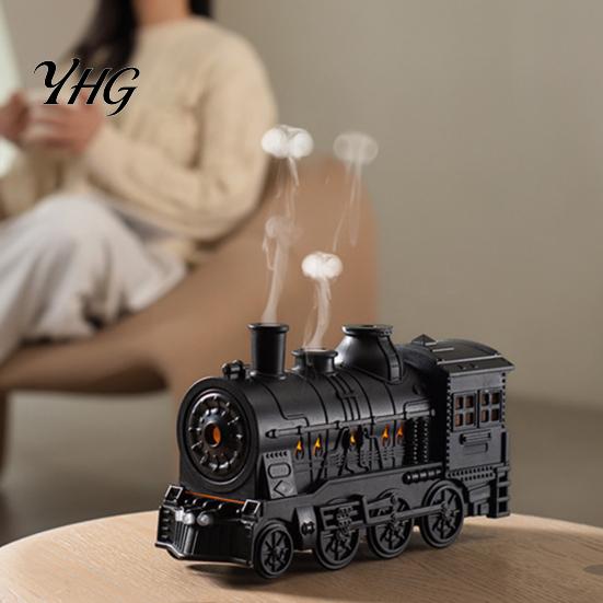 Large Capacity Desktop Humidifier Vintage Steam Train Aroma Diffuser, 300ml Ultrasonic Cool Mist with Dual Quiet Humidifiers for Baby Room LED Lights,