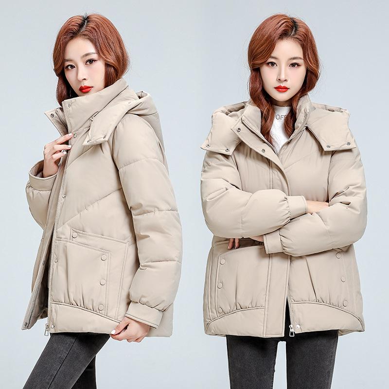Women's windproof lightweight fluffy hooded warm cold loose short section casual sports high quality fabric jacket cotton jacket coat