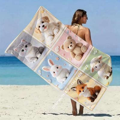 Cute Fuzzy Animals Beach Towel Patterned Sunscreen And Windproof Suitable For Swimming Pool Camping Travel