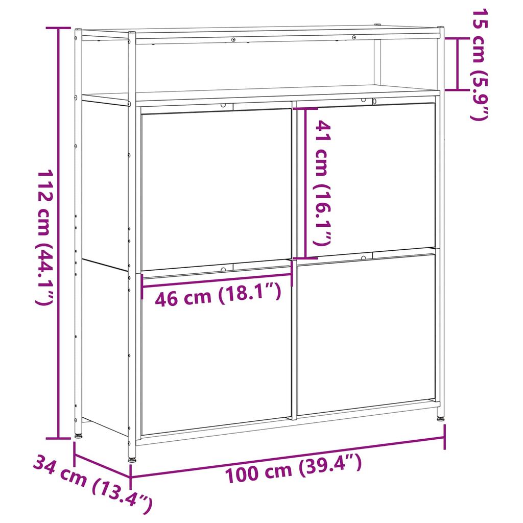 Shoe Cabinet Artisan Oak 100 X 34 X 112 Cm Particleboard
