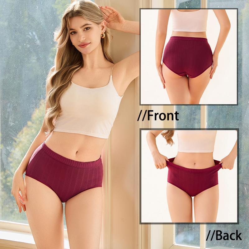FINETOO 6PCS/SET Women Basic High Waist Striped Panties Cotton Breathable Daily Multi Color Set Butt Lifting Plus Size Comfort Underwear
