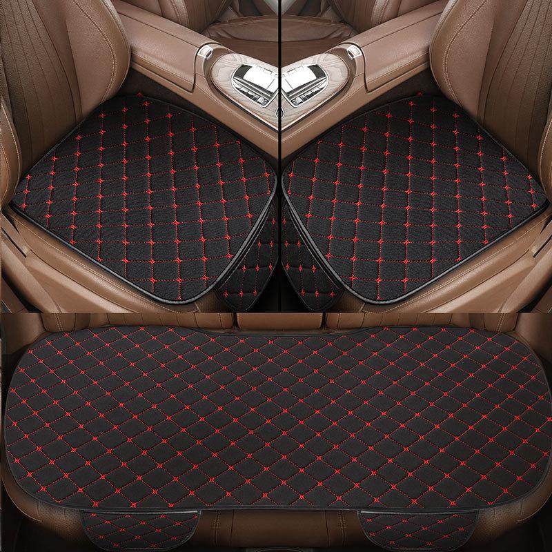 3-teiliges Baumwoll- und Leinen-Autositzbezug-Set Universal-Autositzbezug Kissen Ganzjahres-Autositzschoner Innenraum-Autozubehör