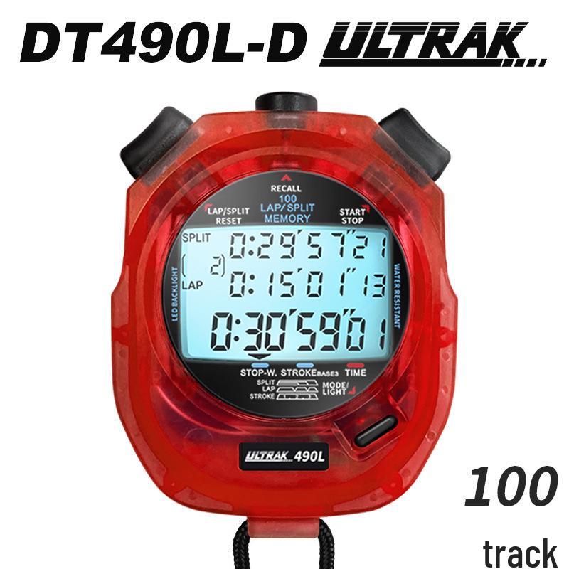 DT490L Transparent Track & Field Stopwatch: 100 Laps, 3-Row Timer for Training DT490L-B Gray