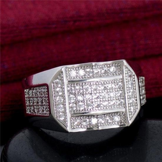Anello Geometrico da Dito da Uomo con Strass Intarsiati, Gioiello per Matrimonio, Festa, Regalo