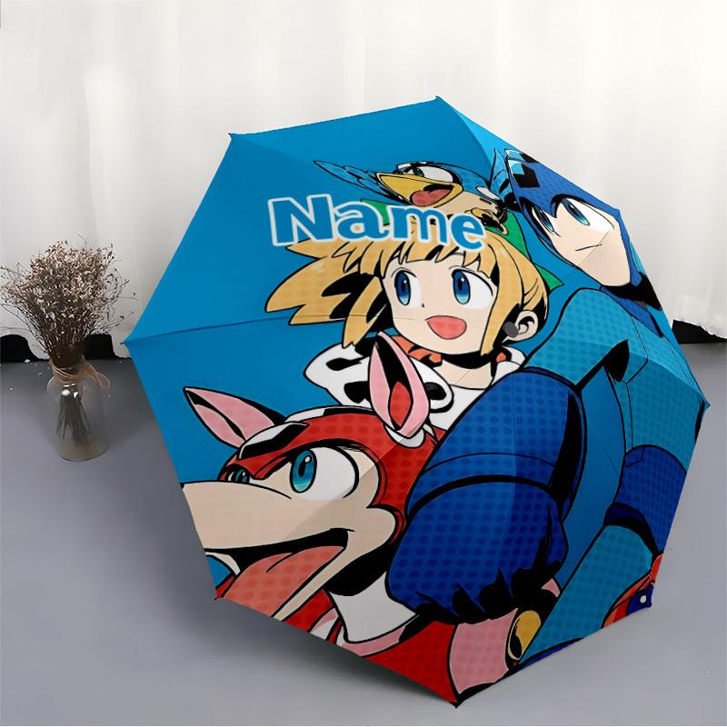 1PC Mega Man Team - Custom Name Automatic Folding Umbrella - Compact 8-Rib Design, Durable Plastic & Iron, Daily Use S0106046