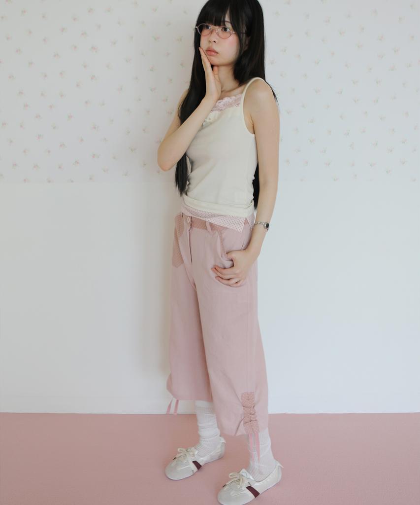 NOFFICIALNOFFICE Polka Overlay Pocket Pants Dusty Pink