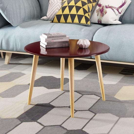 Round Coffee Table 60.96cm Diameter Modern Tea Table Furniture Wooden 4 Legs  Table