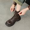 Fashion New Autumn/winter Genuine Leather Women Boots Round Toe Shoes for Women Fashion Boots Women Mid Heels Lace Platform Boots
