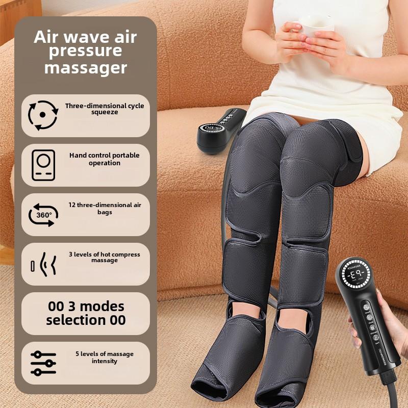 

Полный подушечный ЖК-цифровой дисплей Массажер с воздушными волнами Массажная машина для ног Вибрационный нагрев Массажер для ног для колена, бедра и икры EU Plug чёрный