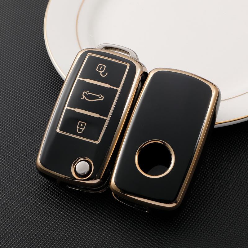 

For Golf GTi Jetta Fox Passat Sharan Superb Citigo Altea Leon Smart TPU Soft key Case Shell Cover Protector Holder jinbian-black