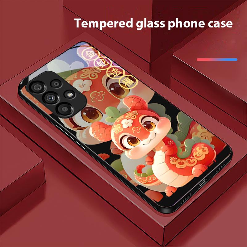 New Cartoon Snake For Samsung Galaxy S10 20 Plus 21 FE 22 23 24 FE 25 Ultra Black Tempered Glass Phone Case Hard Shell