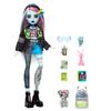 Monster High Frankie Jockey Doll In Denim Jacket and Includes Pet Dog Wattie and Accessories Including and Notebook Shorts, Backpack, Snacks,