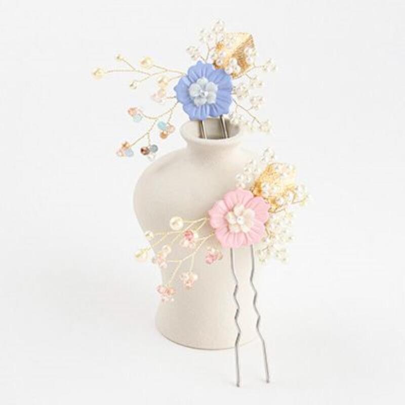 

Women s Blue Pink Flower U-Shaped Hairpin A28917_2