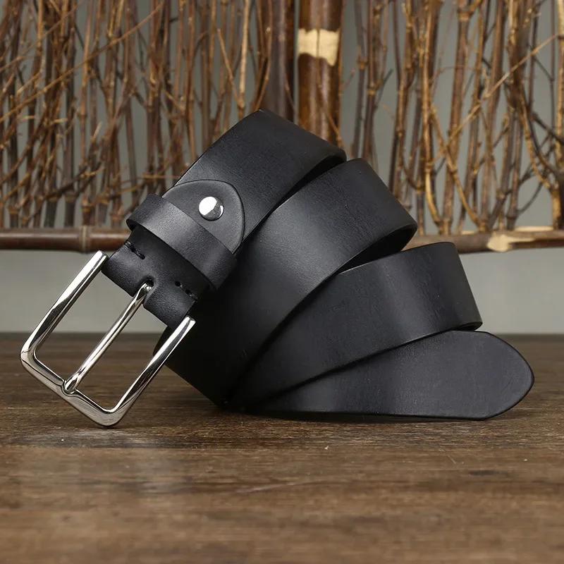 3.8CM Pure Cowhide High Quality Genuine Leather Belts for Men Brand Strap Male Pin Buckle Jeans Cowboy Cintos Luxury Designer