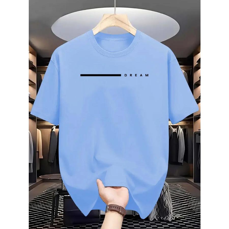 Men's Summer Fashion Casual Loose Plus-Size Dream Letter Print Sports Crew Neck Short Sleeve T-Shirt