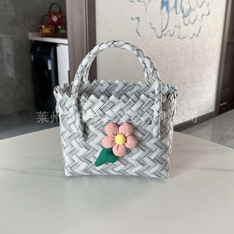 Woven Bag Gift Photo Decoration Handbag Plastic Woven Color Matching Women's Bag Hand Bag