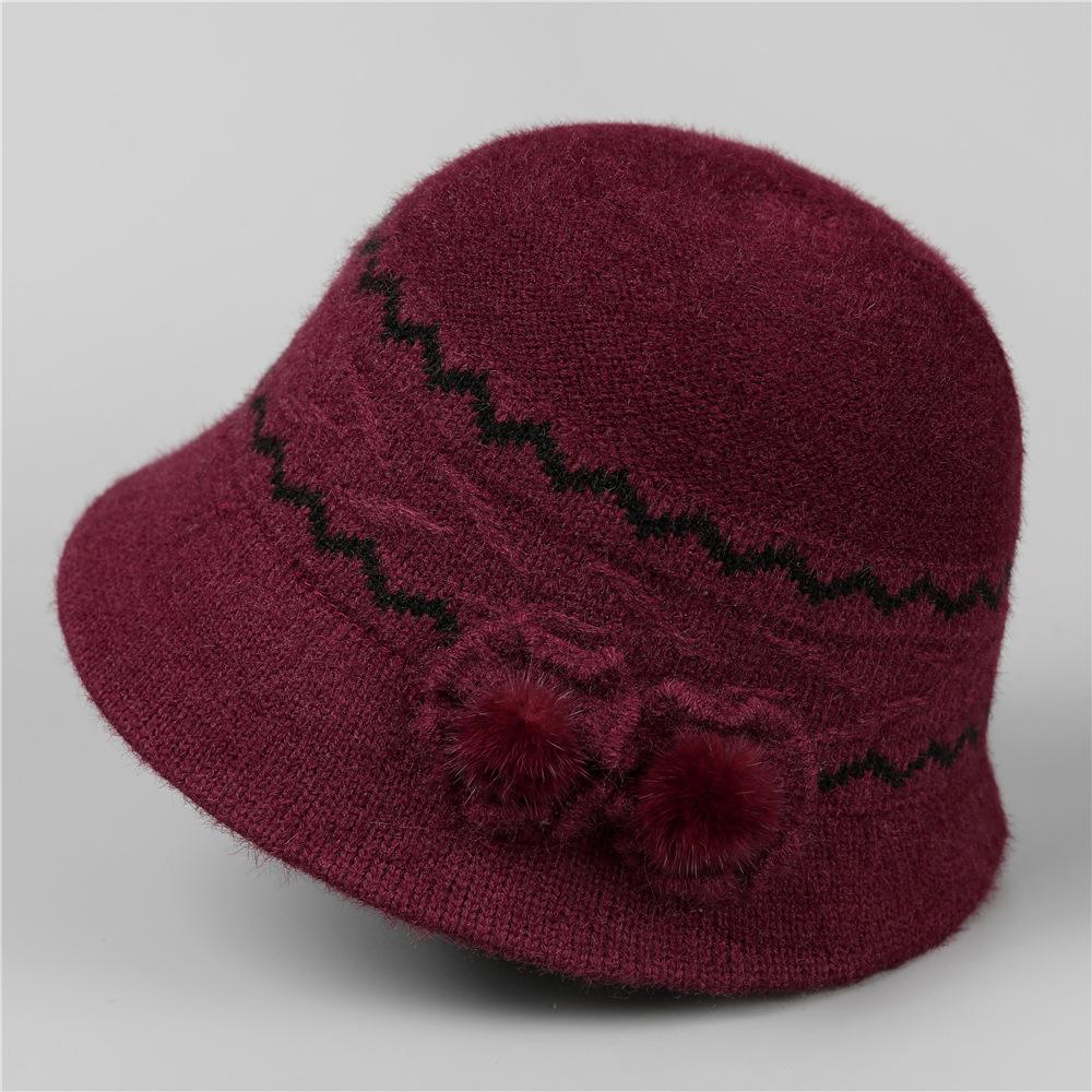 Mom Wool Knitted Basin Hat Bucket Hat Ladies Season Outdoor Warm Foreign Style Hat