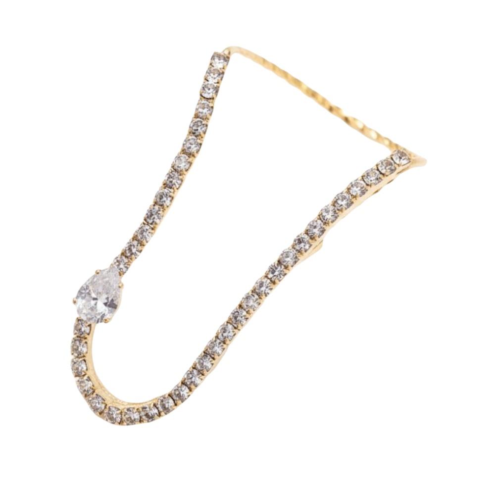 Multilayer Design Tassel Chain Finger Ring Geometrical Shape Adjustable Size Double Finger Chain Rings Curved Lines