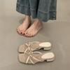 Women's Slippers New French Square Toe Bow Open Toe Cross Slim Strap Temperament Flip-Flop Sandals