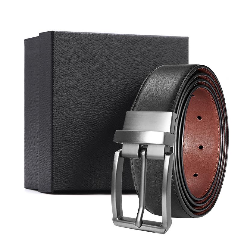 eather in uckle Belt en's Belt ift Box owhide Men's Business Casual Jeans ouble-ided Simple Belt