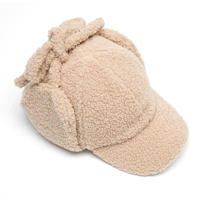 Baseballcaps i lammeull Varm lue Damepluss Ensfarget Høst Vinter Ørebeskyttelseslue