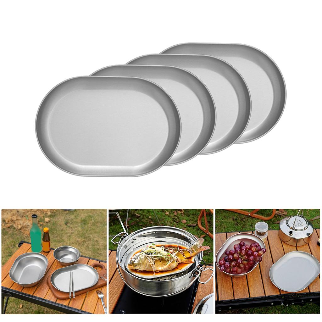 Shallow Plates 4PCS 304stainless Steel Texture Reusable for Kitchen and Dining Multifuntional Use in Cooking and Serving