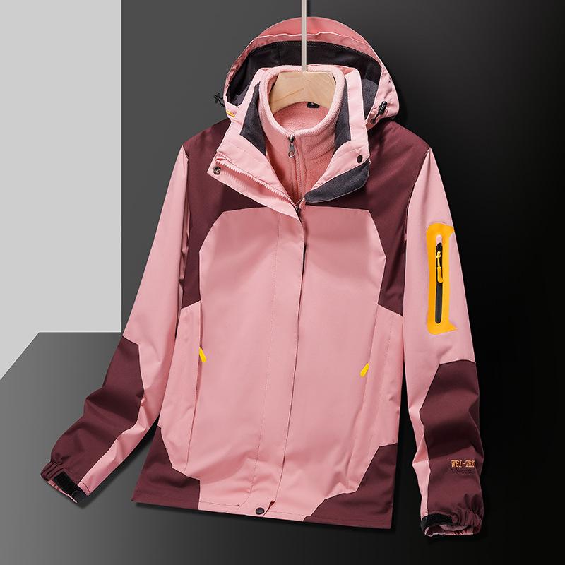 Unisex Two-Piece Mountaineering Suit with Custom Logo: Outdoor Fleece Liner & Color-Blocked Winter Workwear