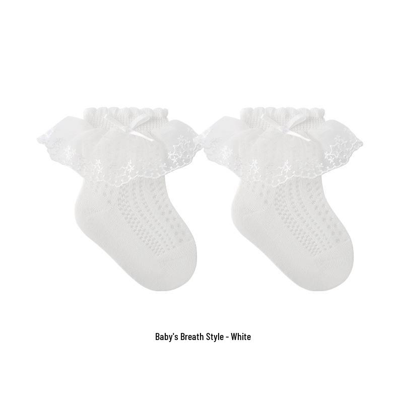 2024 Summer Girls' Thin Mesh Seamless Lace Bow Mid-Calf Socks