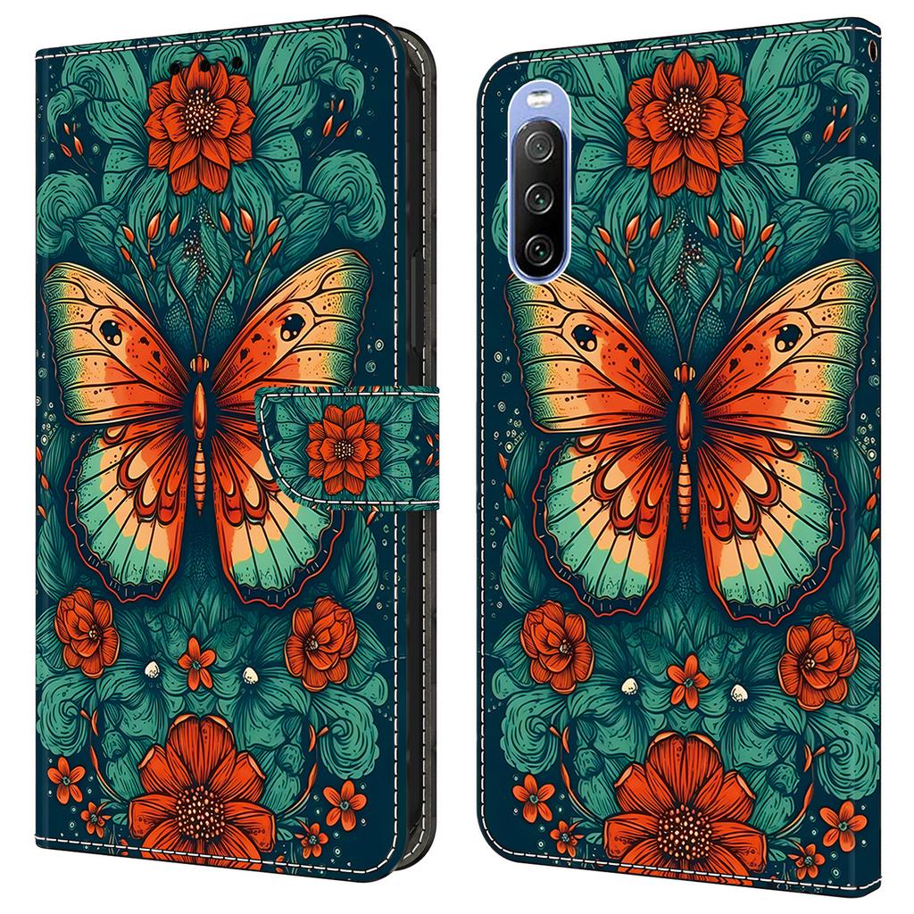 For Sony Xperia 10 V Magnetic Case PU Leather R Pattern Printing Phone Wallet Cover