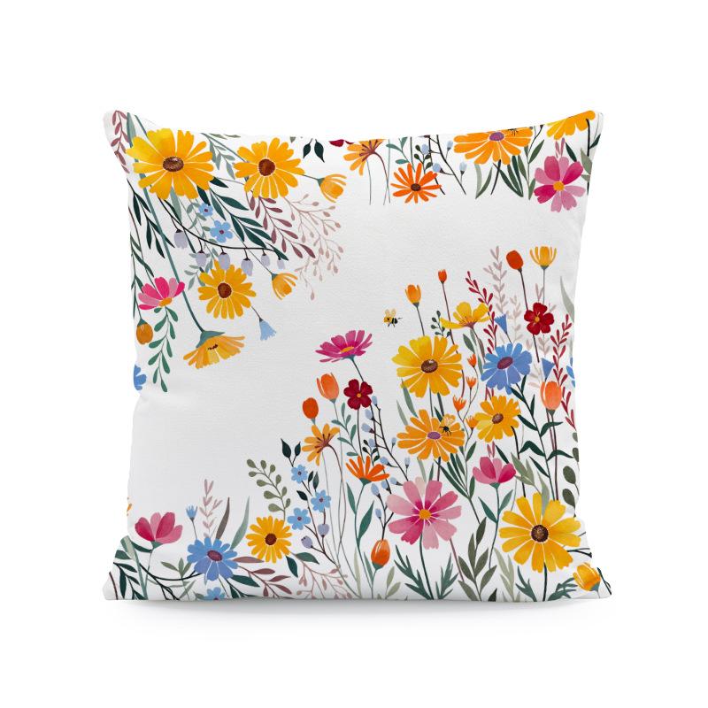 Blue & White Floral Watercolor Pillowcase: Tulip, Lavender, Bird, Kapok Flower Design (Insert Not Included) 45x45 cm (Pillow Insert Not Included)