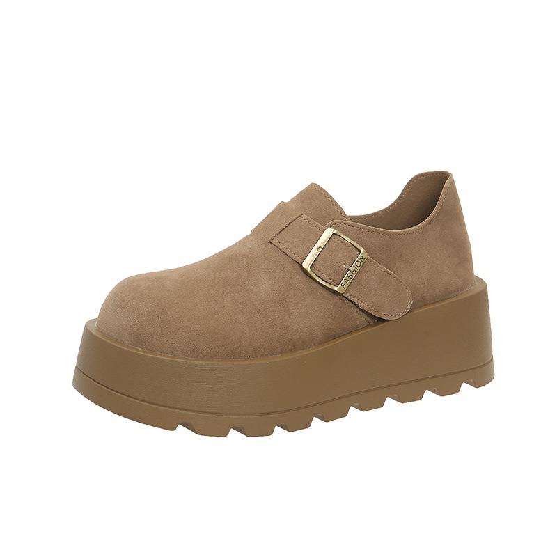 Leather all-inclusive children's spring new muffin thick sole heightening small women's shoes loafer single shoes