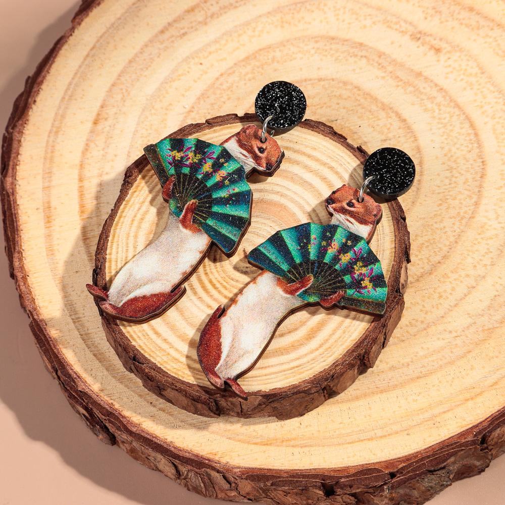 New Lovely Magpie Cowboy Duck Wooden Earrings for Women Cute Cartooon Birds Monkey Animals Drop Earring Funny Jewelry Gifts