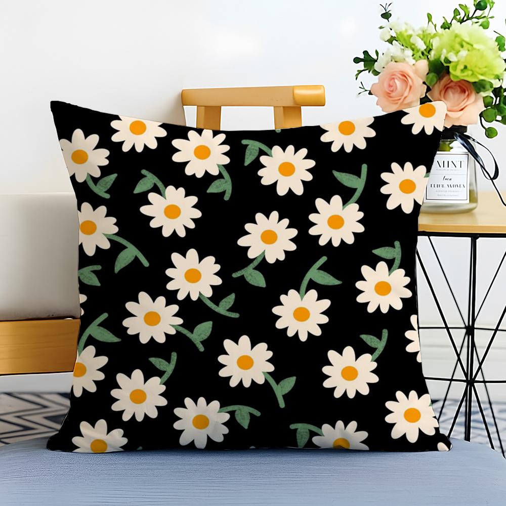 Classic Daisy Flowers Cushion Cover Washable Linen Pillowcase Soft for Sofa Bed Cozy Home Room Decor