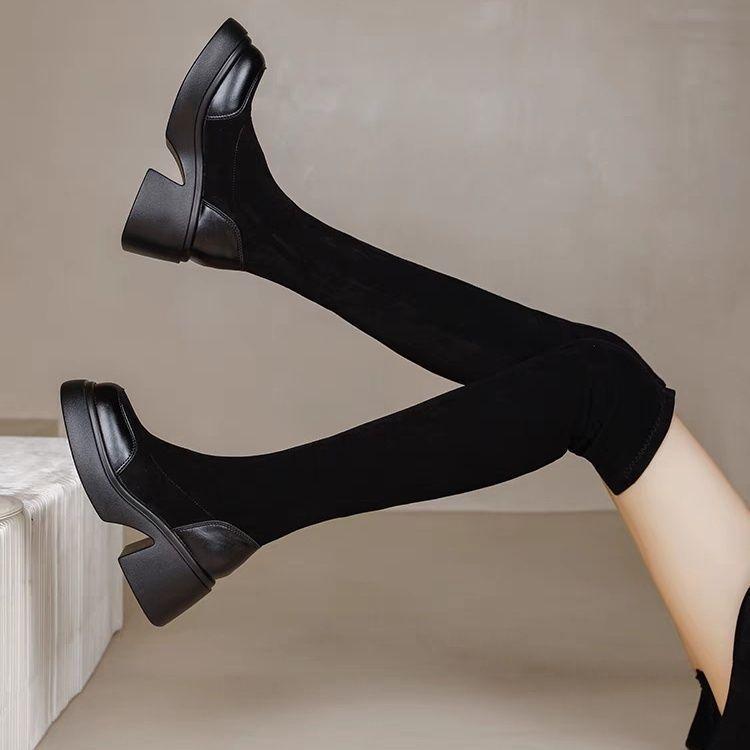 Boots Women's Over-the-Knee 2025 Autumn and Winter New Thick-soled Small Skinny Elastic Suede High Heel Maillard Boots
