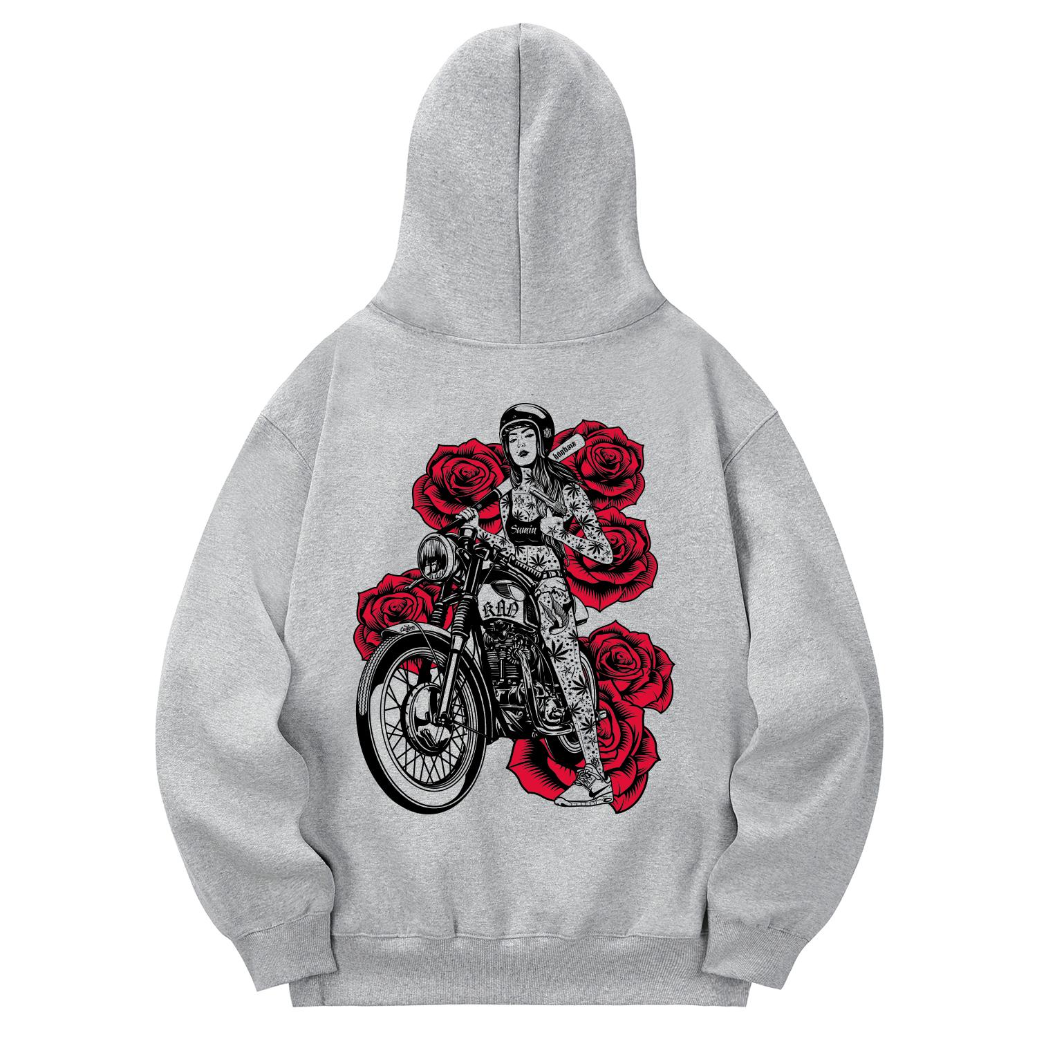 Khan 6312 Khg0151 Chicano Girls Bike Fleece Hoodie - Gray Xl
