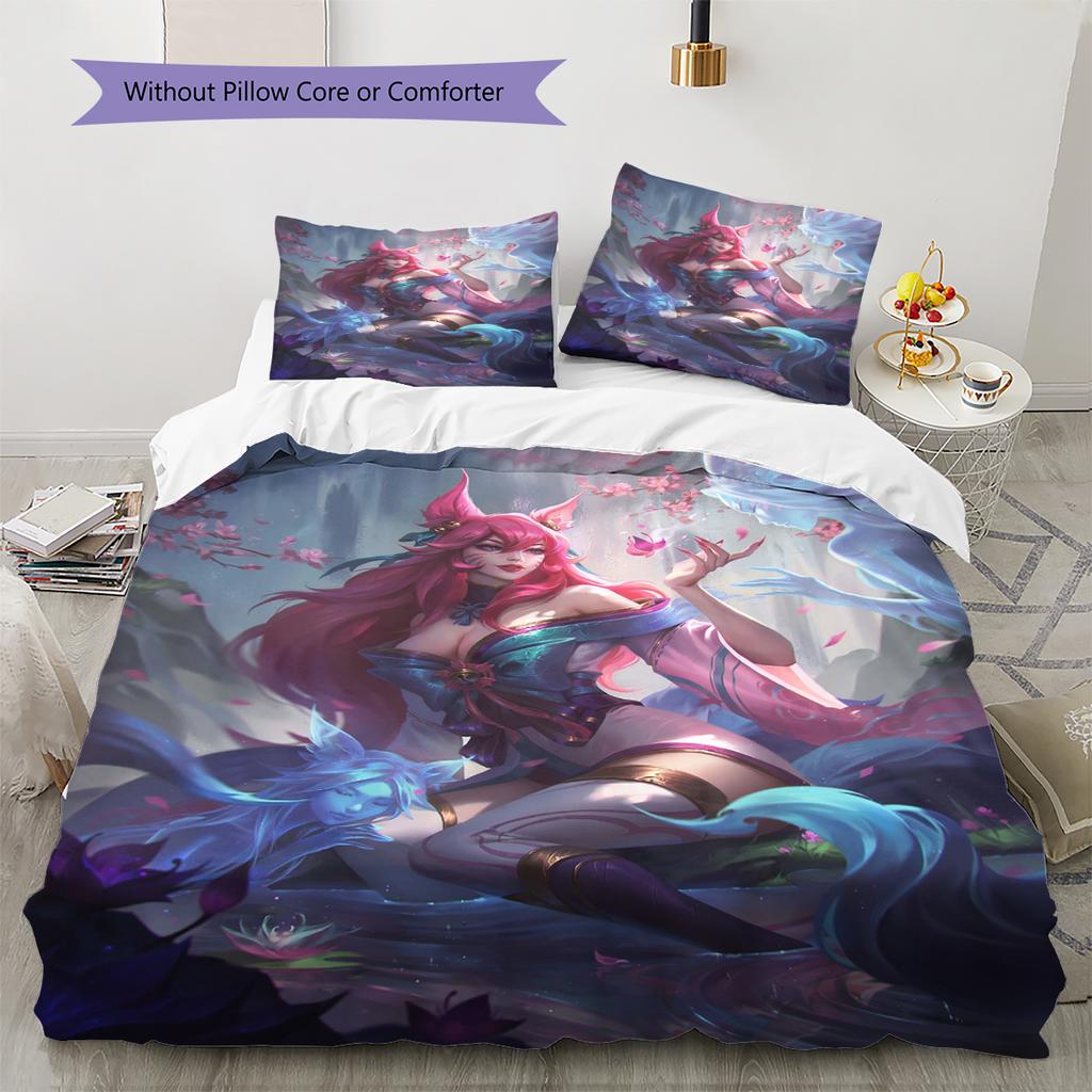 KDA Ahri Pattern Bedding Quilt Set Quilt Cover Pillowcase Home Decoration Gift (1 * duvet cover + 2 * pillowcase, without core)