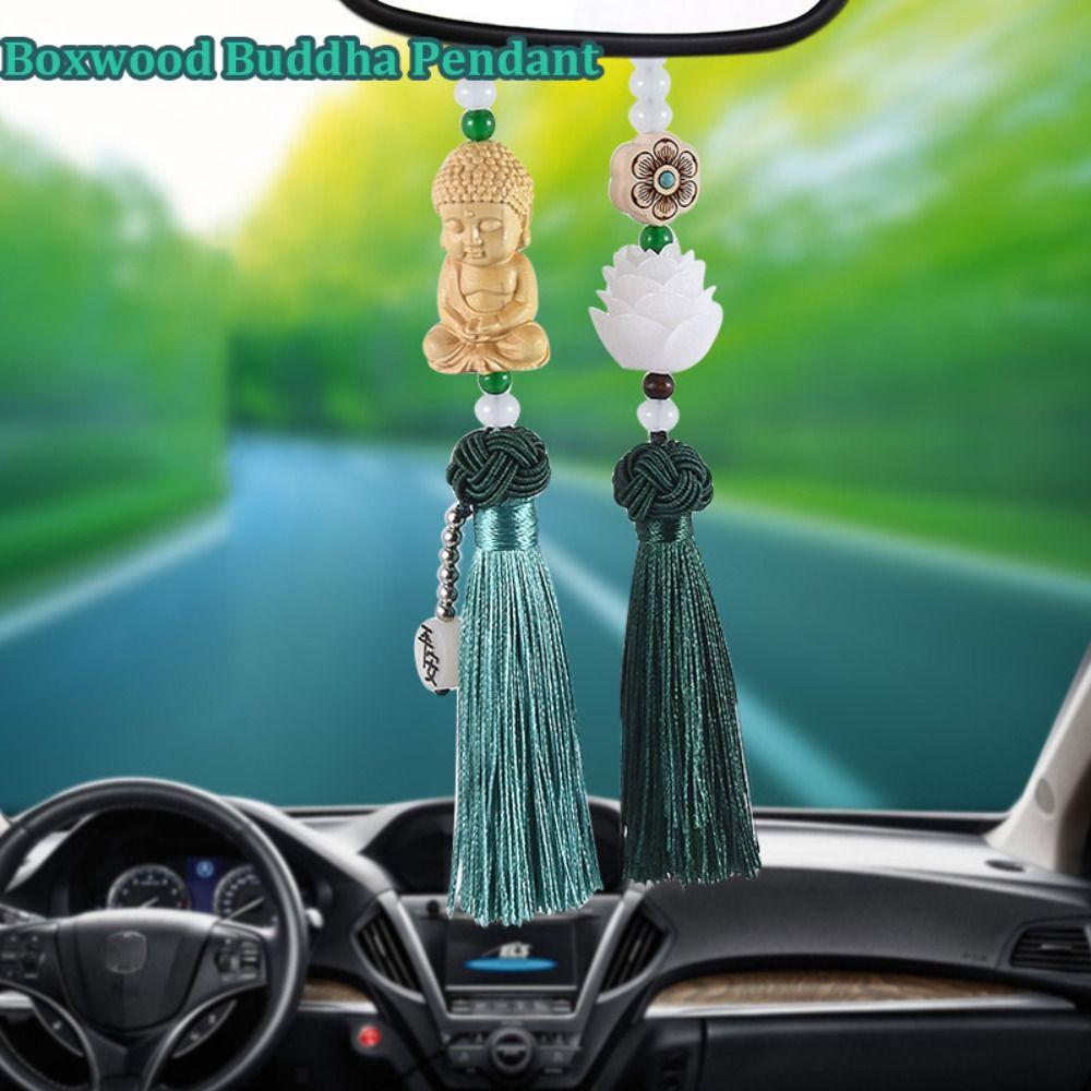 Double Tassel Car Buddha Pendant Lotus Flower Hanging Ornament Protective Buddha Statues Chinese Traditional Culture Good Luck