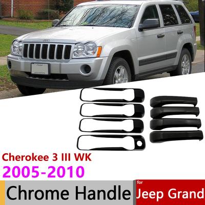 Pre Jeep Grand Cherokee 3 III WK 2005~ 2010 Lesklá čierna Karbónová Krytka Kľučky Dverí Štýling Exteriéru Auta Autopríslušenstvo