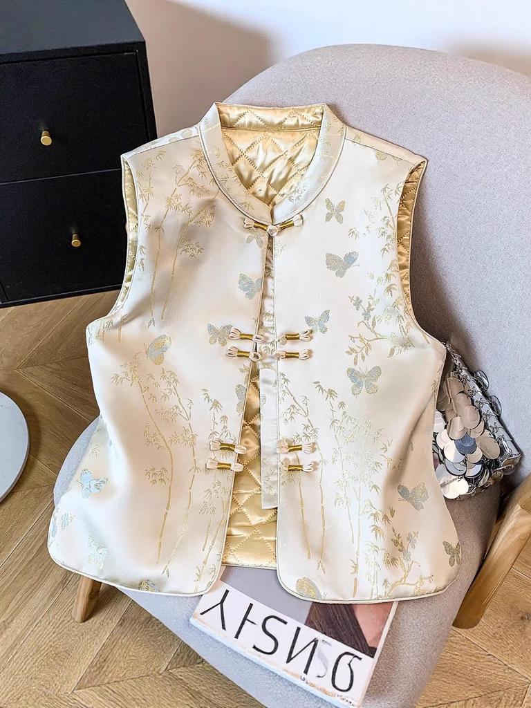 Gilet Jacquard Ricamato con Filo d'Oro - Stile Cinese Collezione Primavera