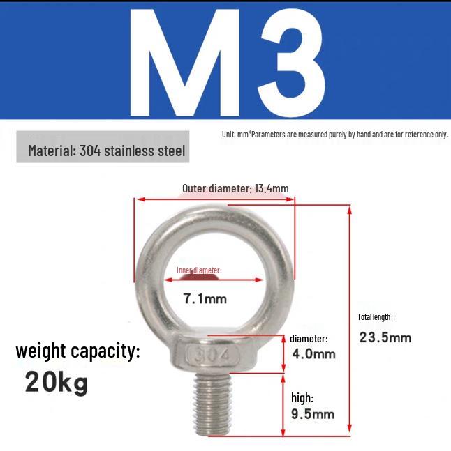 Japanese Style Marine 304 Stainless Steel Lifting Eye Nut Bolt (M3M4M5M6)