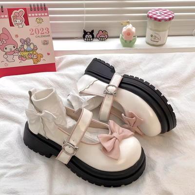 Boty Bowknot Lolita Women Spona Platform Woman Boty japonského stylu z lakované kůže Jk