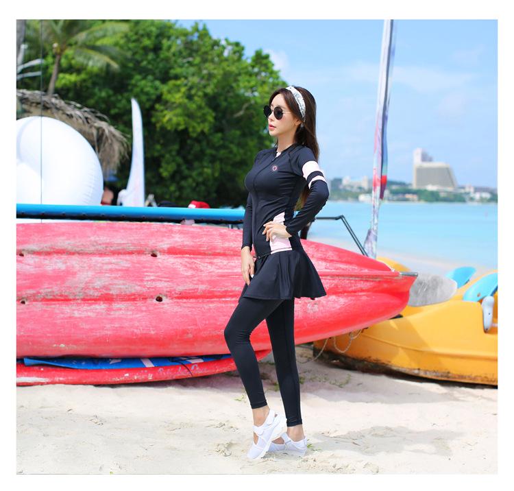 Women's Korean Style Long Sleeve Wetsuit - Sun Protection, Quick Dry, Snorkeling & Surfing Split Zipper Suit with Jellyfish Protection.