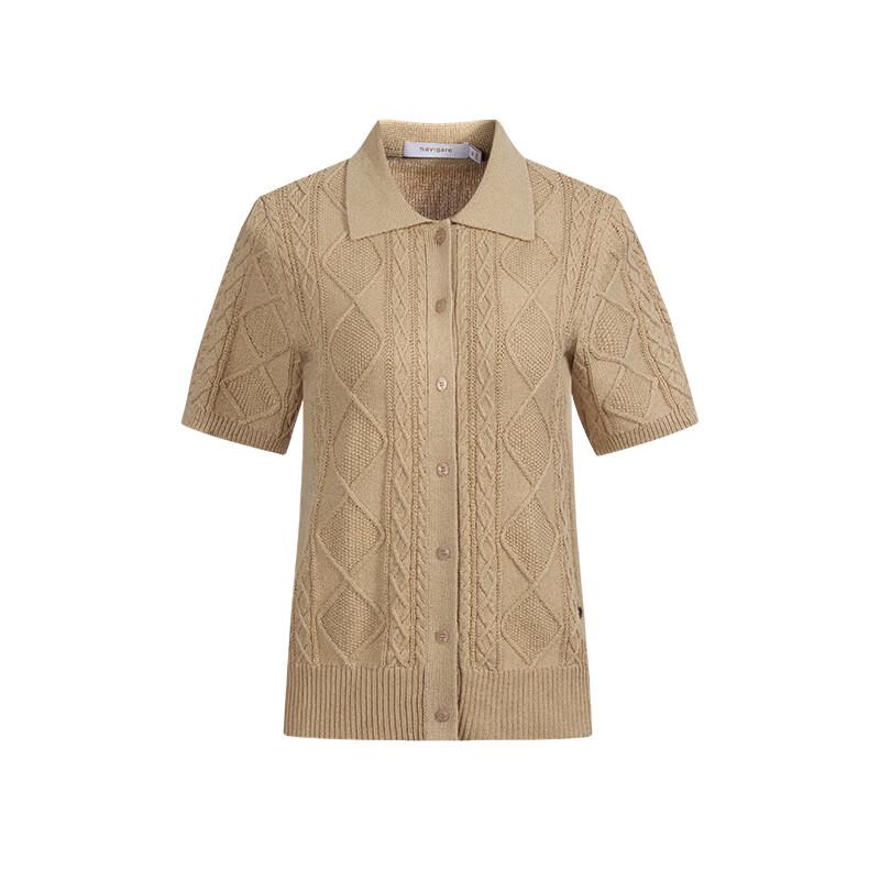 Navigare Women's Short Sleeve Cable Knit Polo Cardigan Top