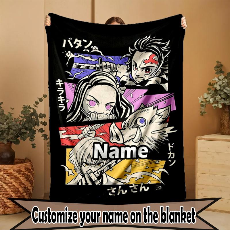 Custom Name Personalized Demon Slayer Print Blanket, Home Decor, Bedroom, Sofa, Camping, Couch, Gifts for Birthday Christmas
